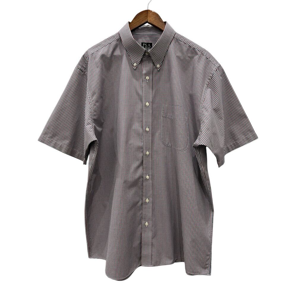 Jos .A Bank Traveler Tailored Fit XL Blue Red Short Sleeve Button Down Shirt